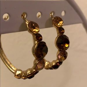 Brown and gold jeweled hoop earrings